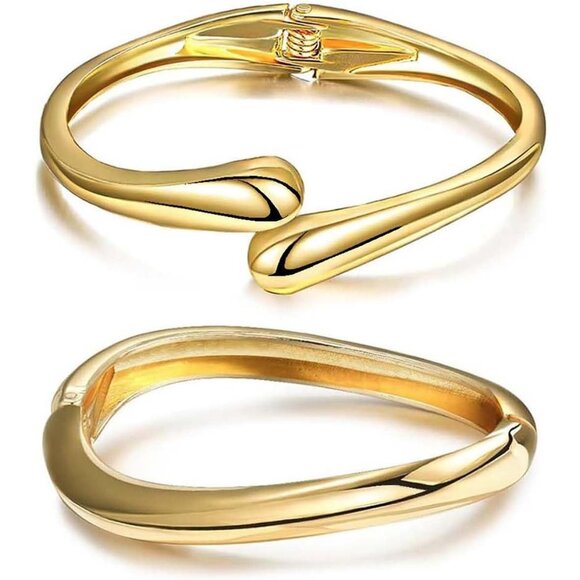 Trendy Gold-2Set Bangle bracelet Women teen chunky adjustable twist cuff jewelry - Picture 1 of 6